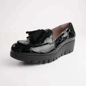 Daphne Black Croc Patent Leather Loafers