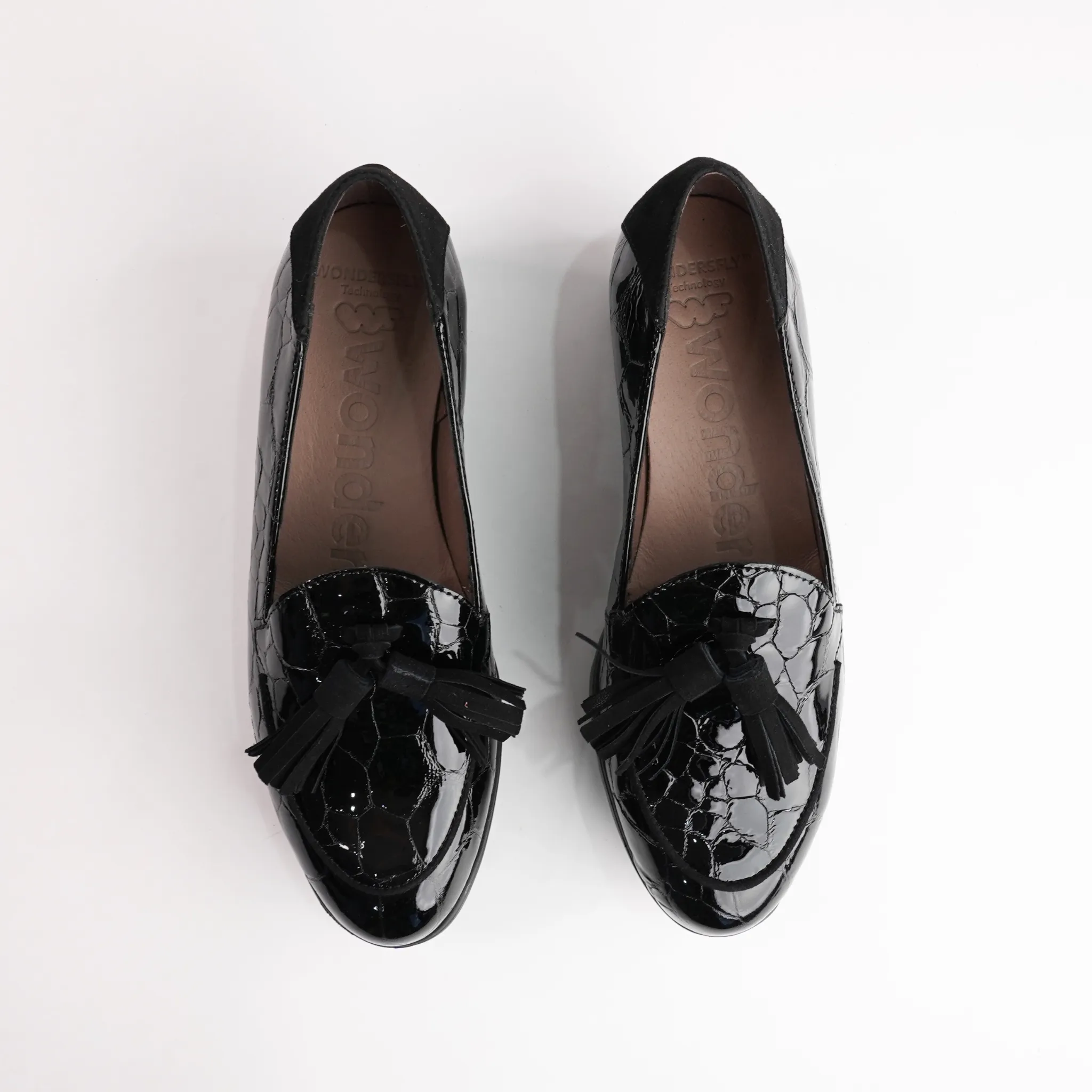 Daphne Black Croc Patent Leather Loafers