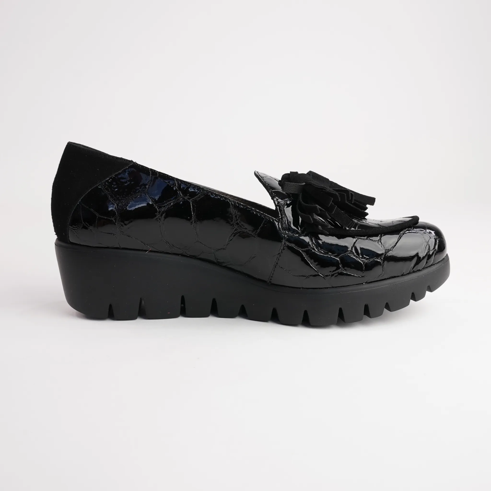 Daphne Black Croc Patent Leather Loafers