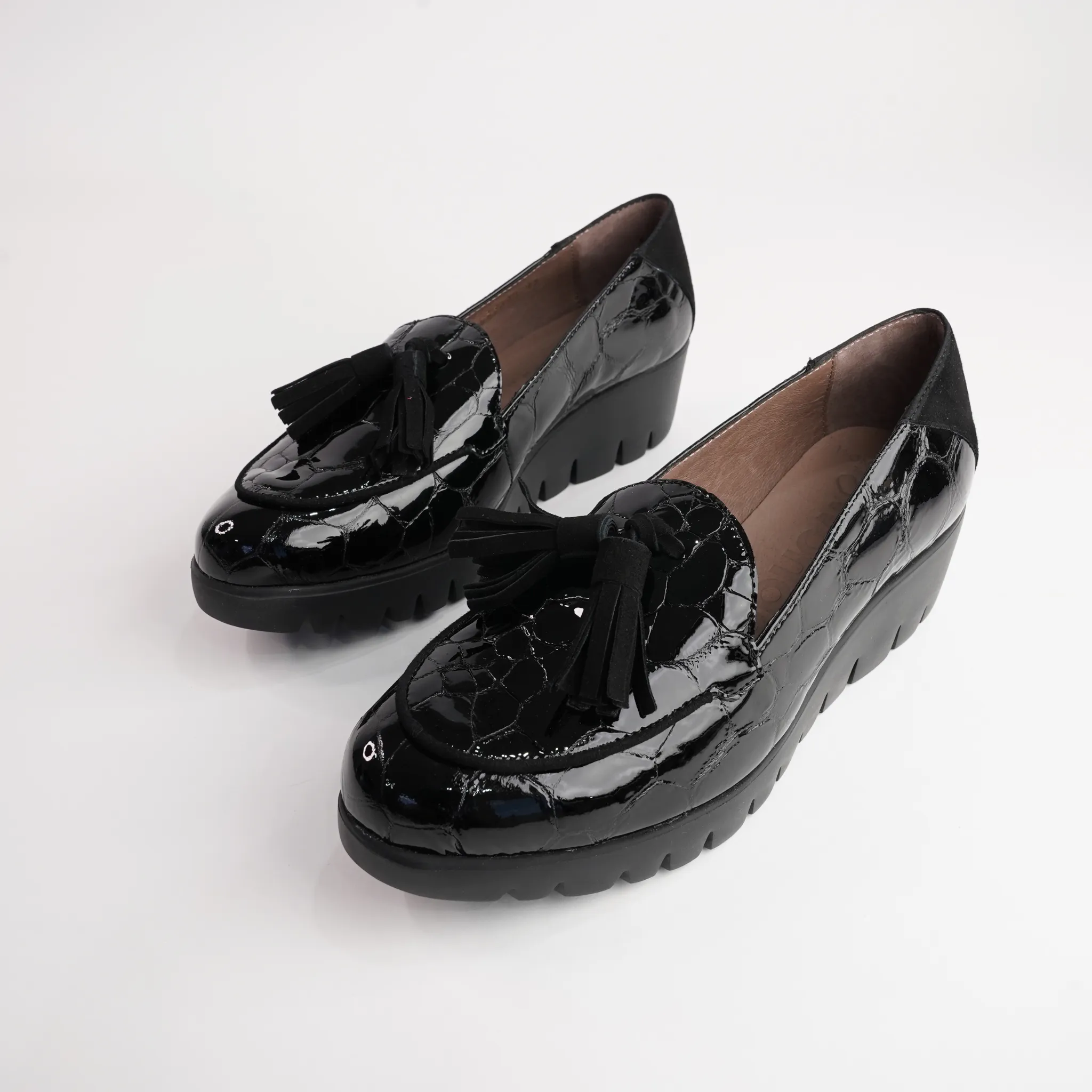 Daphne Black Croc Patent Leather Loafers