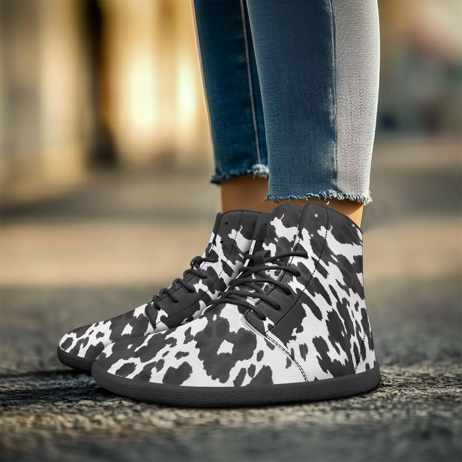 Doojoayie High Tops for Women Wide Barefoot Shoes Trendy Leopard Print Walking Shoes