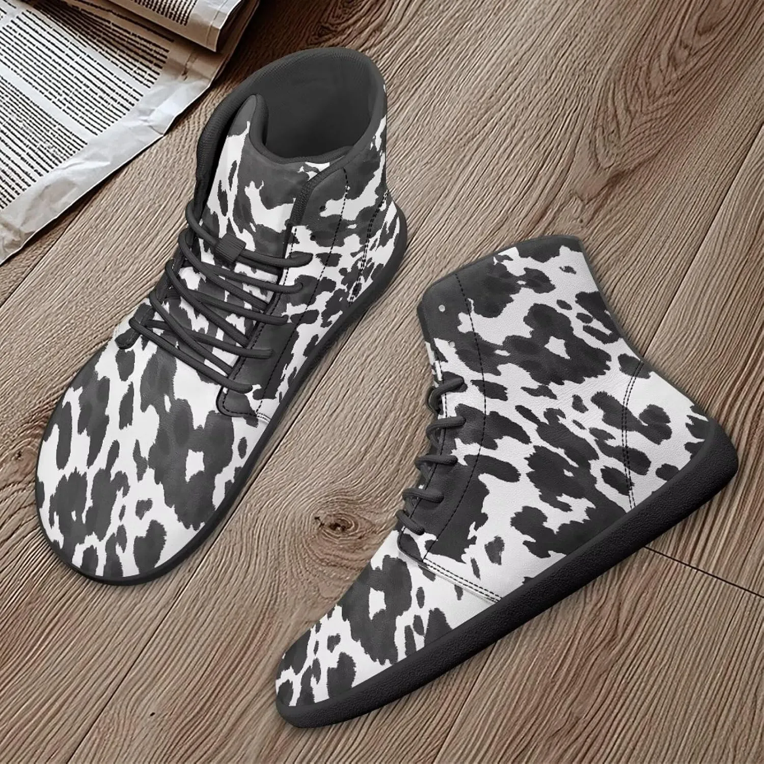 Doojoayie High Tops for Women Wide Barefoot Shoes Trendy Leopard Print Walking Shoes