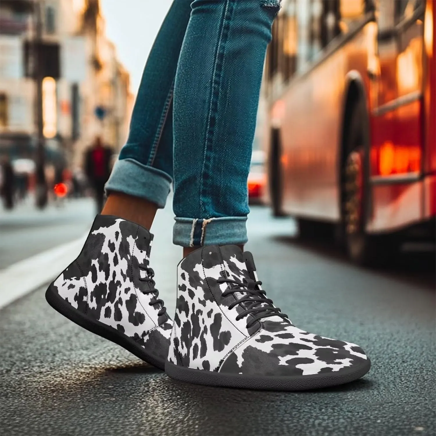 Doojoayie High Tops for Women Wide Barefoot Shoes Trendy Leopard Print Walking Shoes