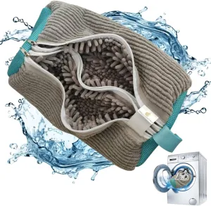 Double Shoe Washing Bag for Washing Machine, Grey, Polyester, 360 All-Round Cleaning, 2 Pack, 2 Pairs of Shoes Simultaneously, Zipper Closure