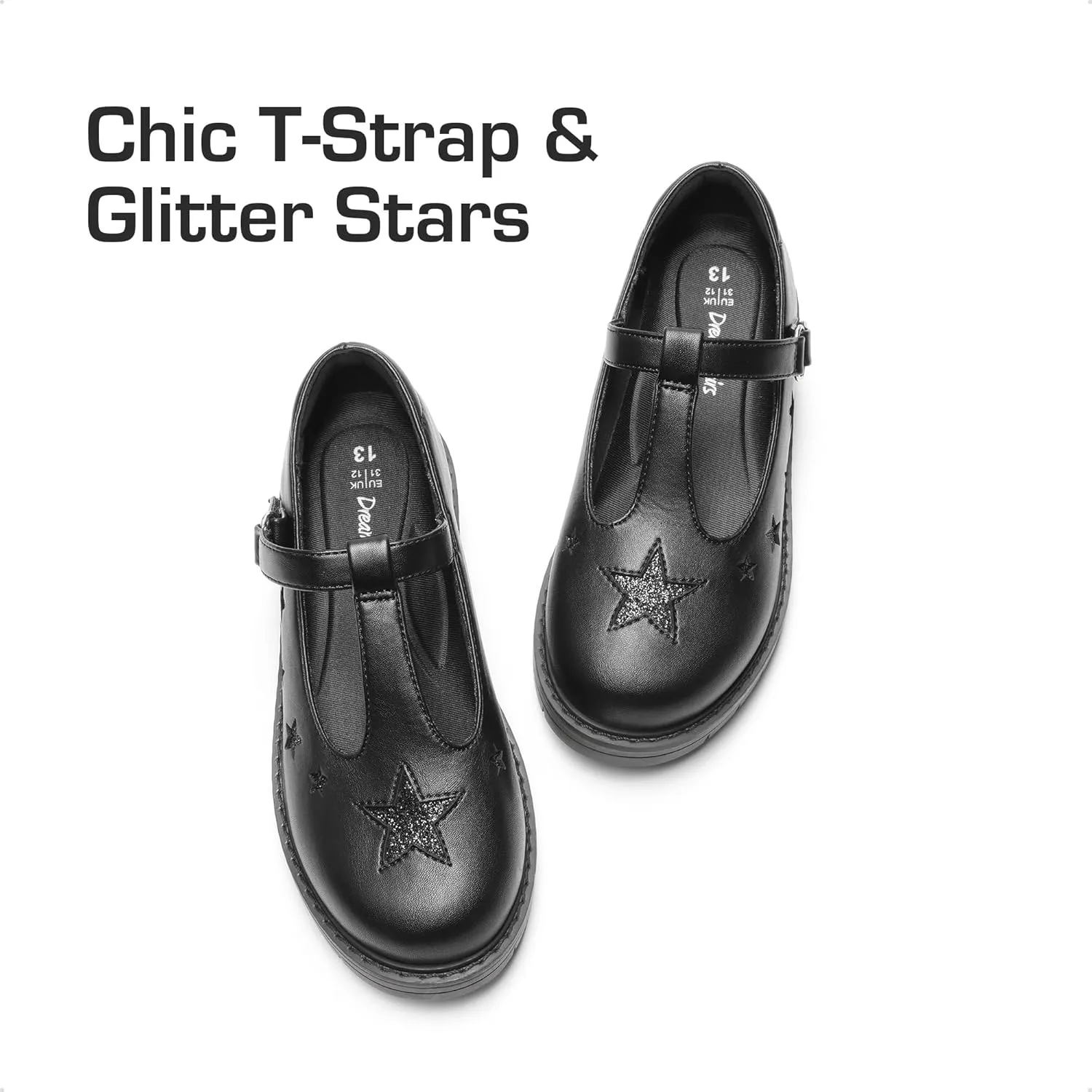DREAM PAIRS Girls Mary Jane Chunky Platform T-Strap Oxfords Loafers Star Dress Shoes