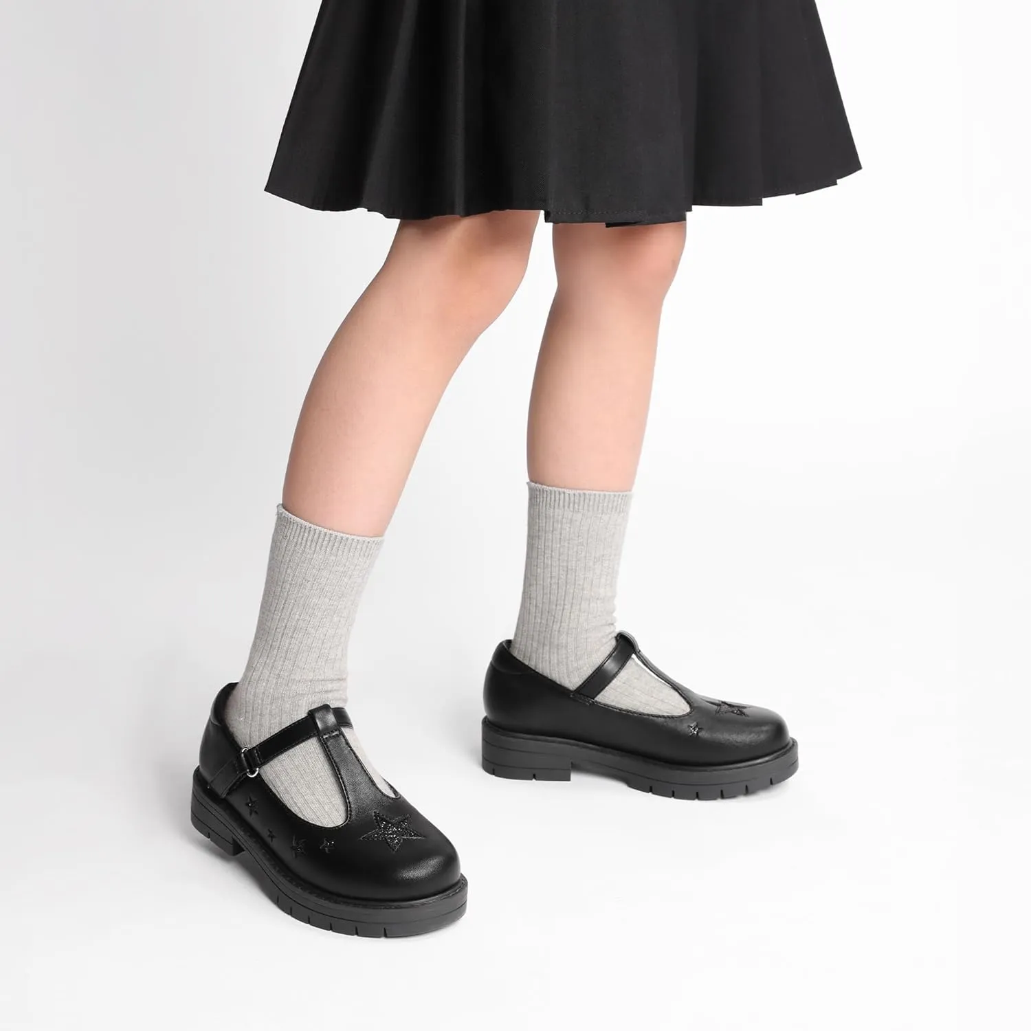 DREAM PAIRS Girls Mary Jane Chunky Platform T-Strap Oxfords Loafers Star Dress Shoes