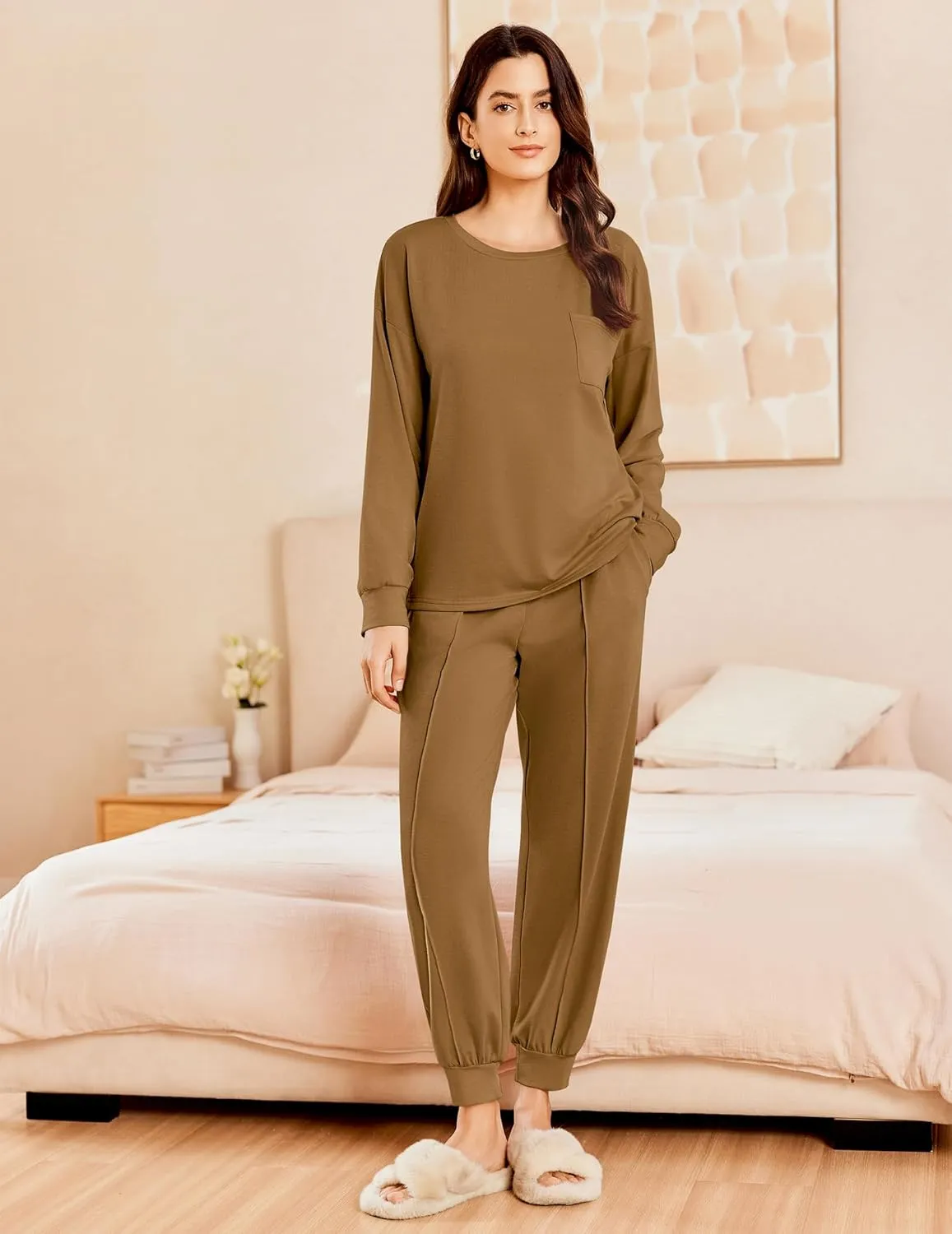 Ekouaer Lounge Sets for Women 2 Piece Jogger Pajama Long Sleeve Pants Loungewear Sweatsuits Casual Matching Outfits