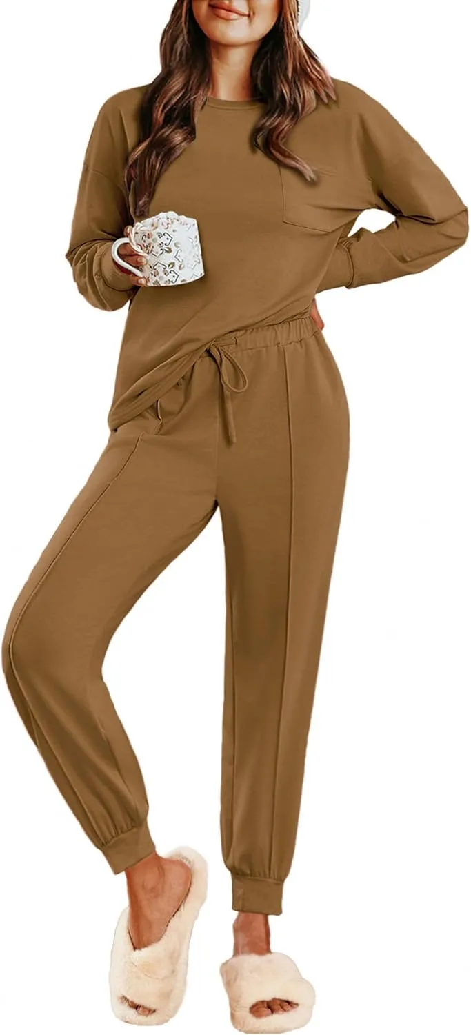 Ekouaer Lounge Sets for Women 2 Piece Jogger Pajama Long Sleeve Pants Loungewear Sweatsuits Casual Matching Outfits