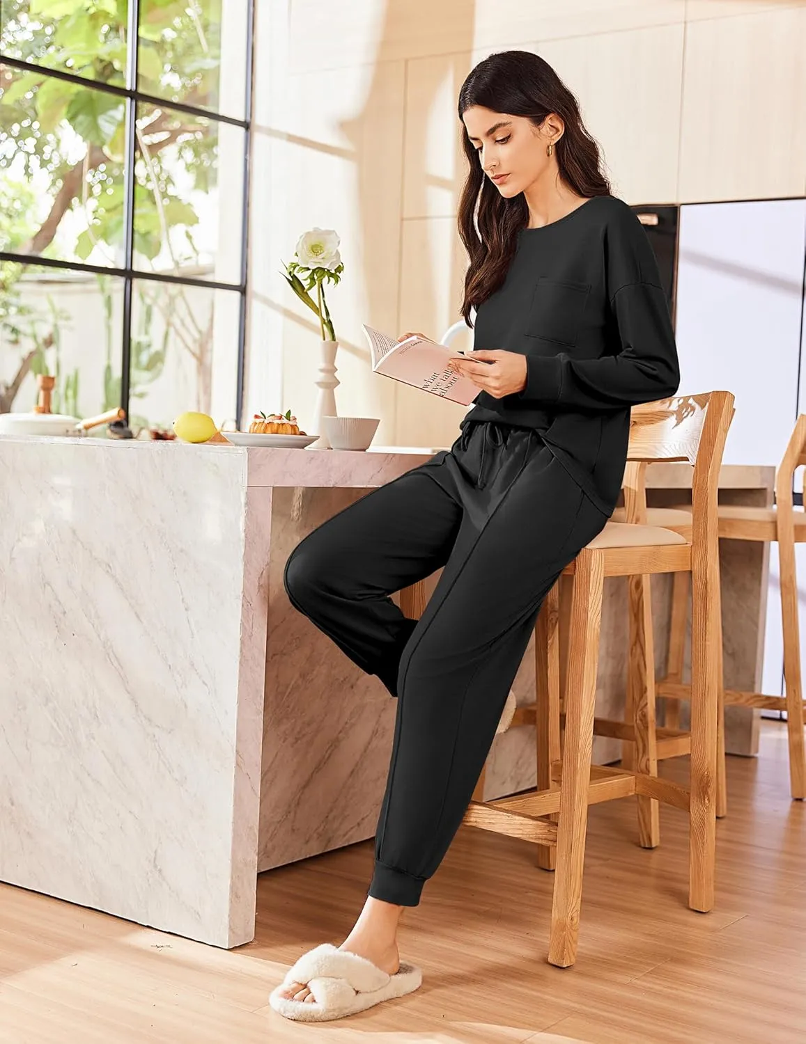 Ekouaer Lounge Sets for Women 2 Piece Jogger Pajama Long Sleeve Pants Loungewear Sweatsuits Casual Matching Outfits