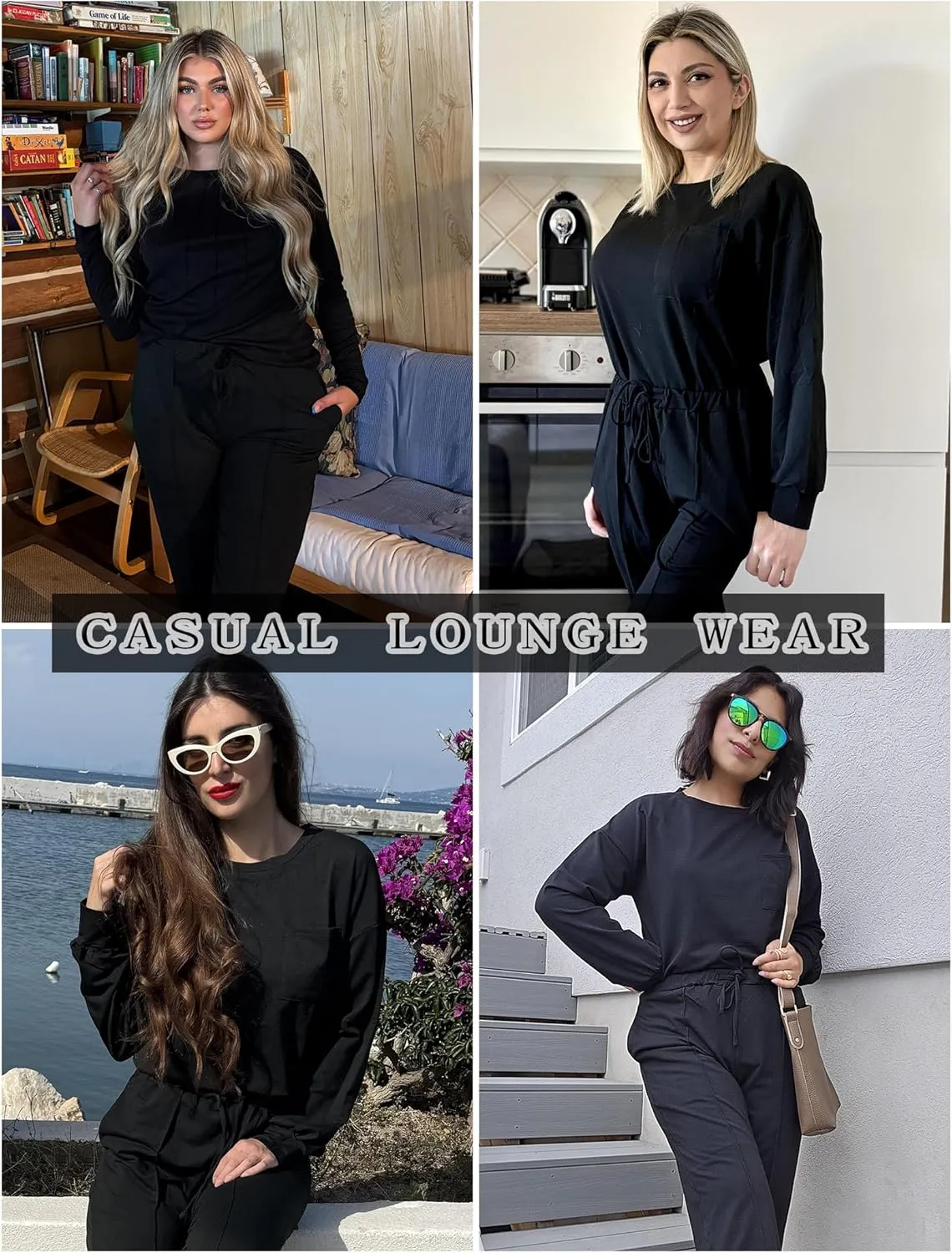 Ekouaer Lounge Sets for Women 2 Piece Jogger Pajama Long Sleeve Pants Loungewear Sweatsuits Casual Matching Outfits
