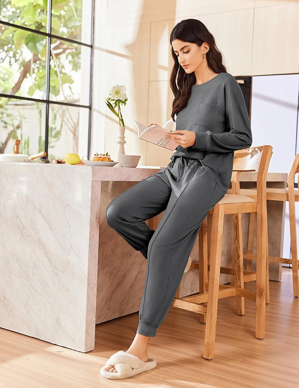 Ekouaer Lounge Sets for Women 2 Piece Jogger Pajama Long Sleeve Pants Loungewear Sweatsuits Casual Matching Outfits