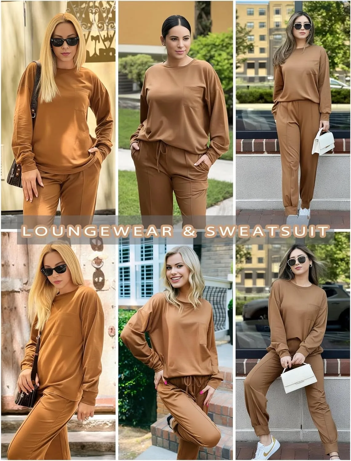 Ekouaer Lounge Sets for Women 2 Piece Jogger Pajama Long Sleeve Pants Loungewear Sweatsuits Casual Matching Outfits