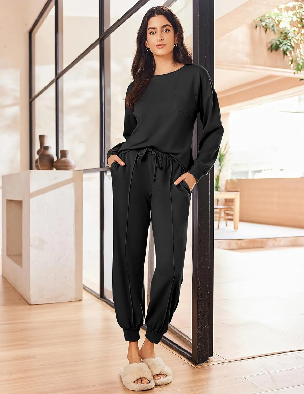 Ekouaer Lounge Sets for Women 2 Piece Jogger Pajama Long Sleeve Pants Loungewear Sweatsuits Casual Matching Outfits