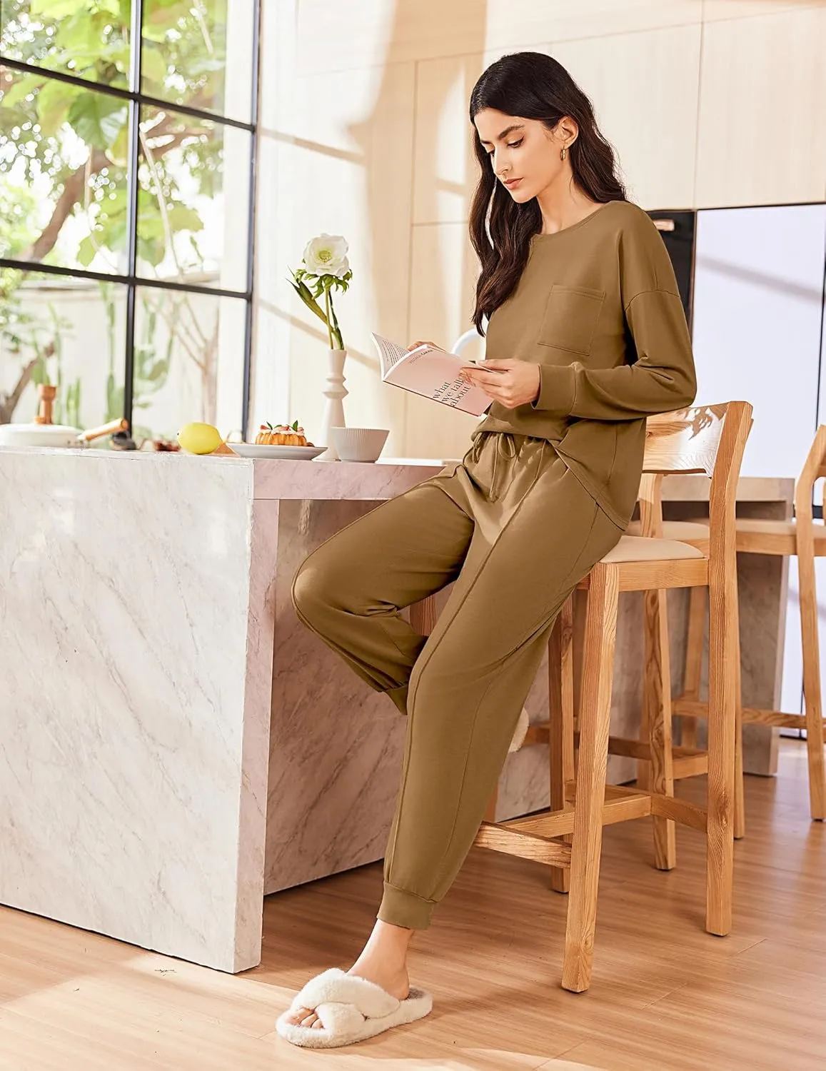 Ekouaer Lounge Sets for Women 2 Piece Jogger Pajama Long Sleeve Pants Loungewear Sweatsuits Casual Matching Outfits
