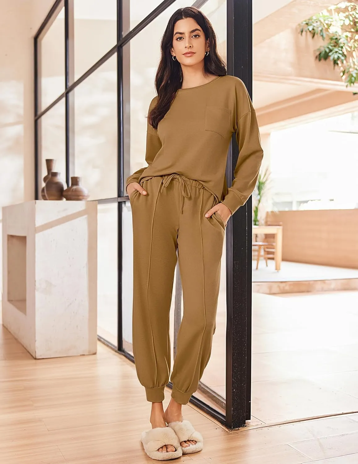 Ekouaer Lounge Sets for Women 2 Piece Jogger Pajama Long Sleeve Pants Loungewear Sweatsuits Casual Matching Outfits