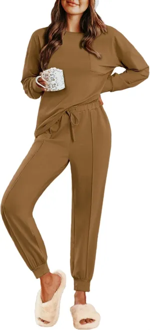 Ekouaer Lounge Sets for Women 2 Piece Jogger Pajama Long Sleeve Pants Loungewear Sweatsuits Casual Matching Outfits