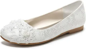 Emily Bridal Women's Silk Like Satin Flat Heel Closed Toe Flats