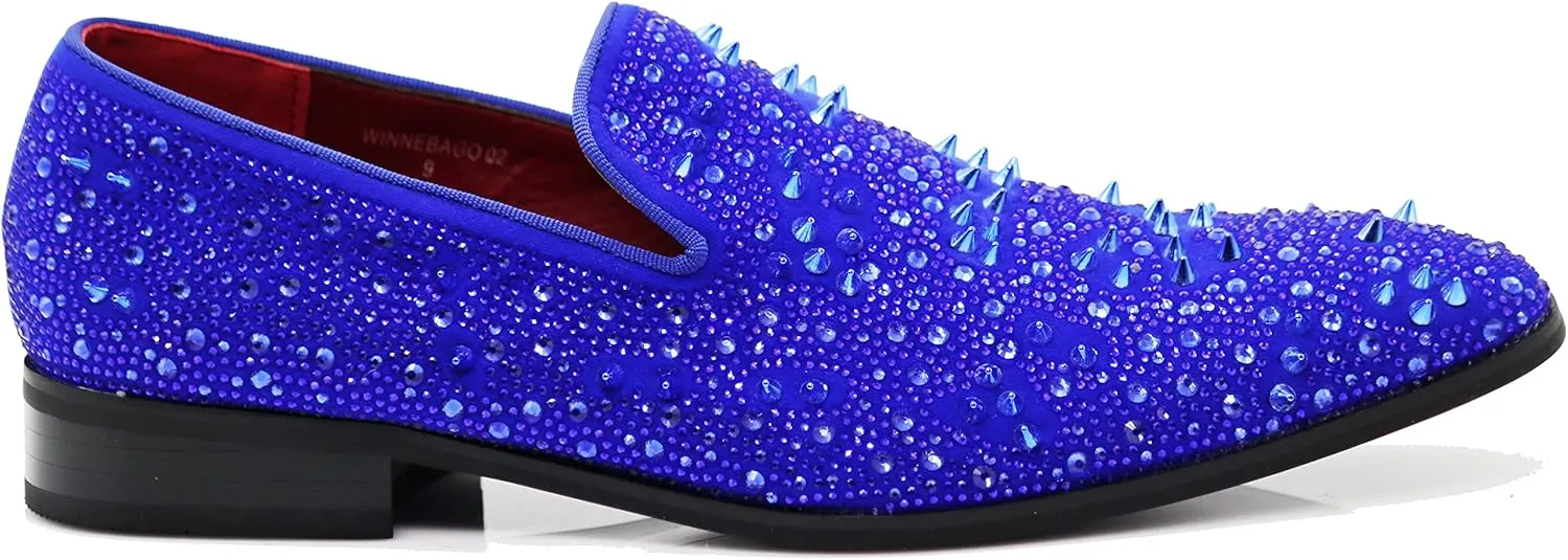 Enzo Romeo Men Fashion Rhinestones Studs Tuxedo Slip On Loafer Dress Shoes WBG