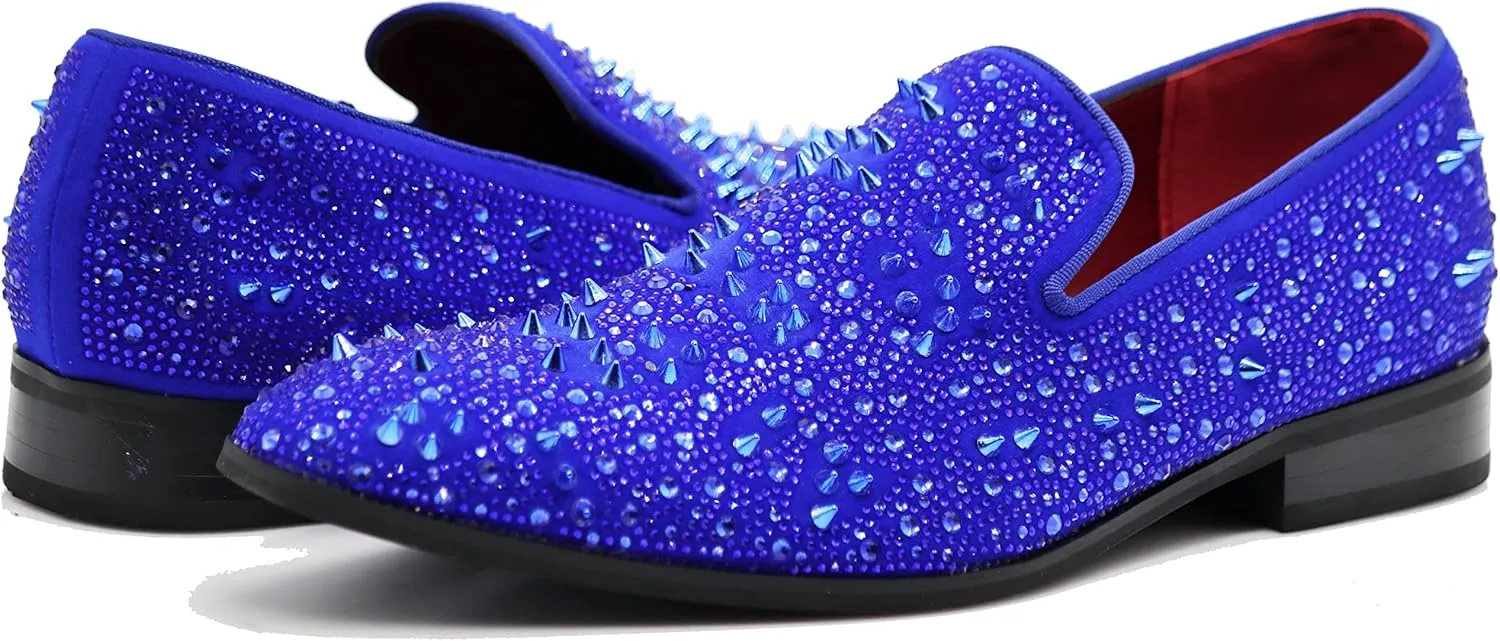 Enzo Romeo Men Fashion Rhinestones Studs Tuxedo Slip On Loafer Dress Shoes WBG