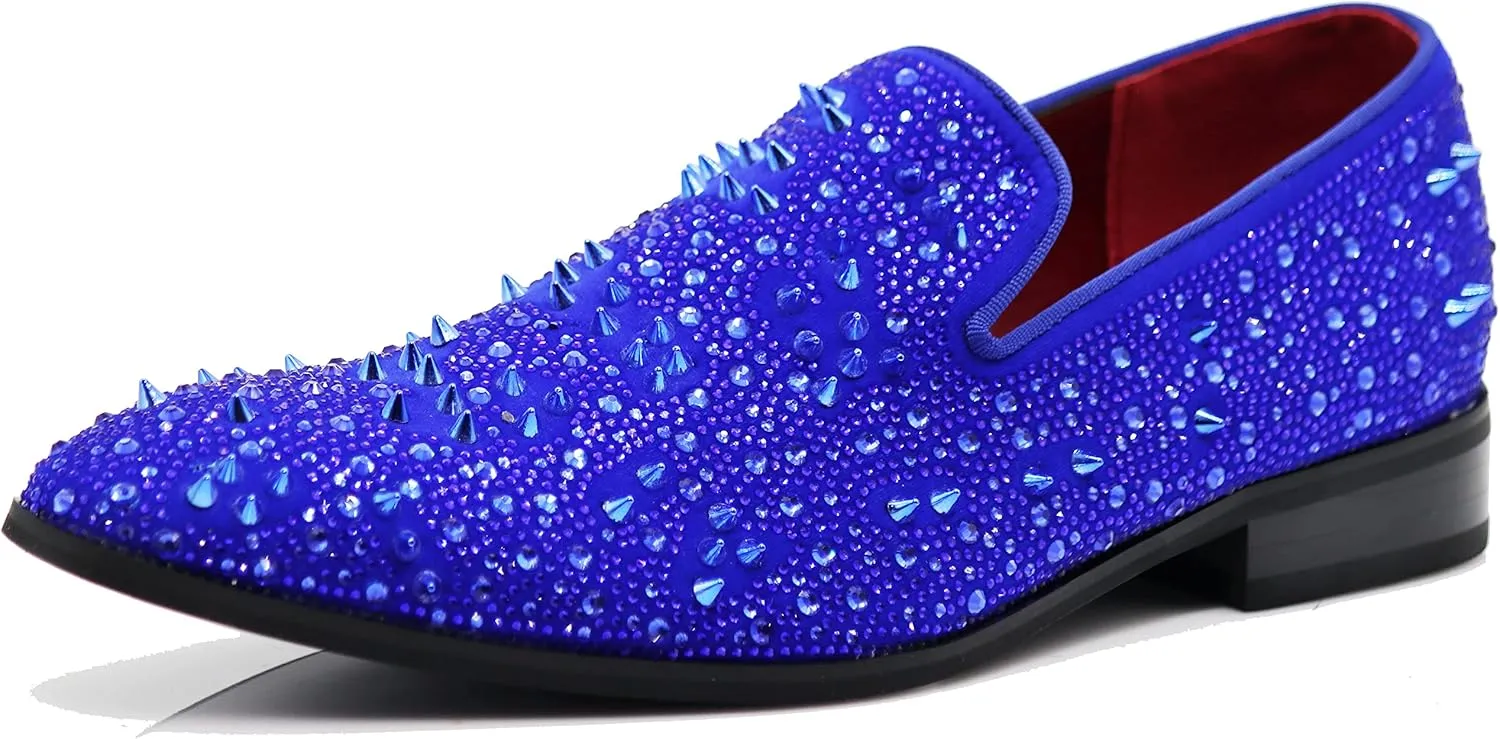 Enzo Romeo Men Fashion Rhinestones Studs Tuxedo Slip On Loafer Dress Shoes WBG