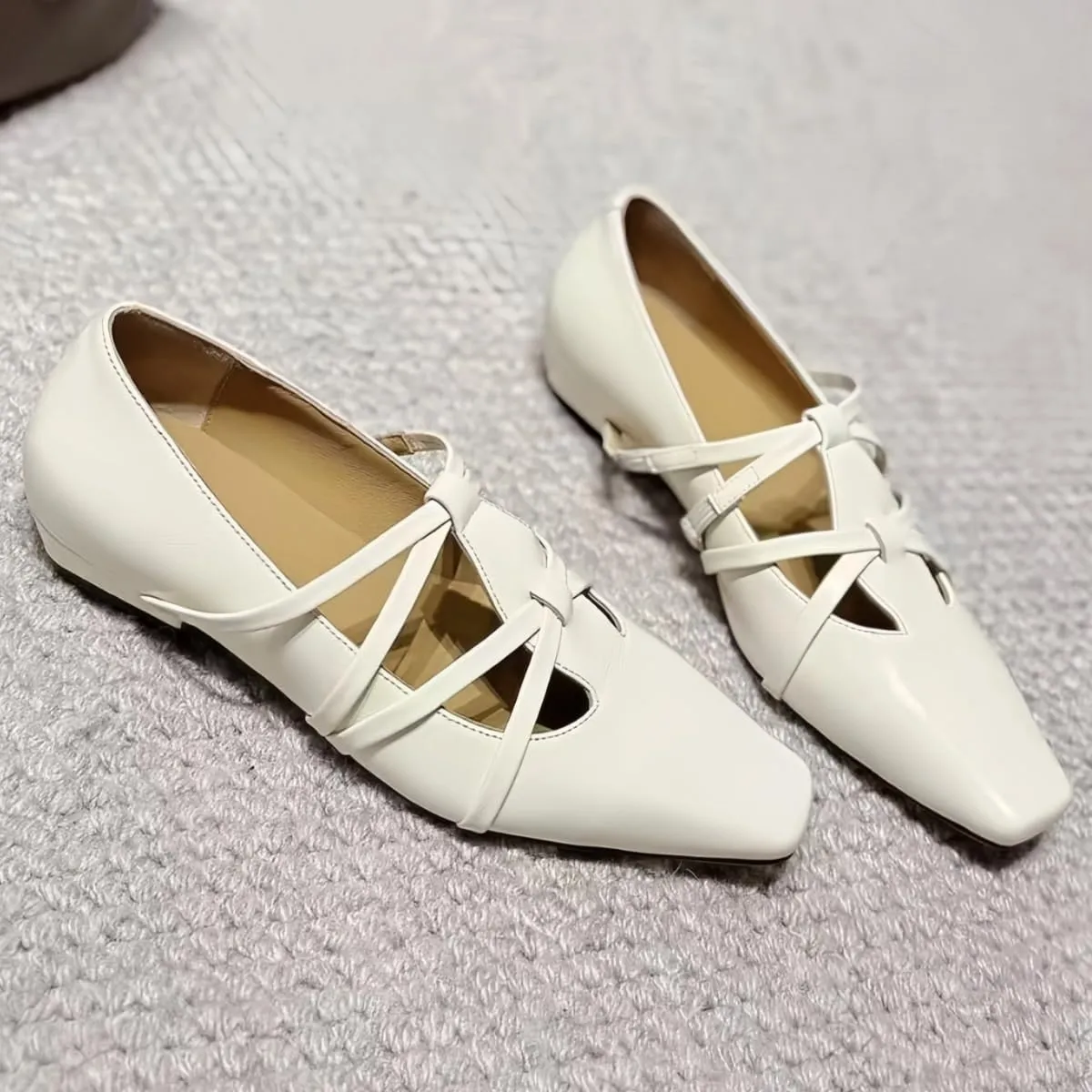Fashionable Retro Slip On Mary Janes Shoes for Women with Strap Square Toe Genuine Leather Elegantes Ladylike Temperament Flats Casual Chunky Block Low Heels Spring
