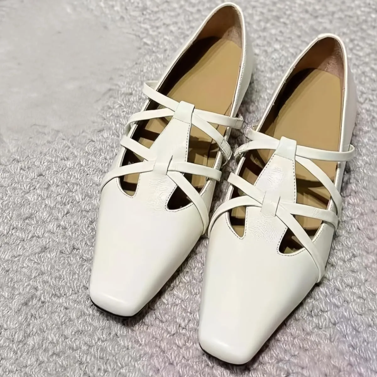 Fashionable Retro Slip On Mary Janes Shoes for Women with Strap Square Toe Genuine Leather Elegantes Ladylike Temperament Flats Casual Chunky Block Low Heels Spring