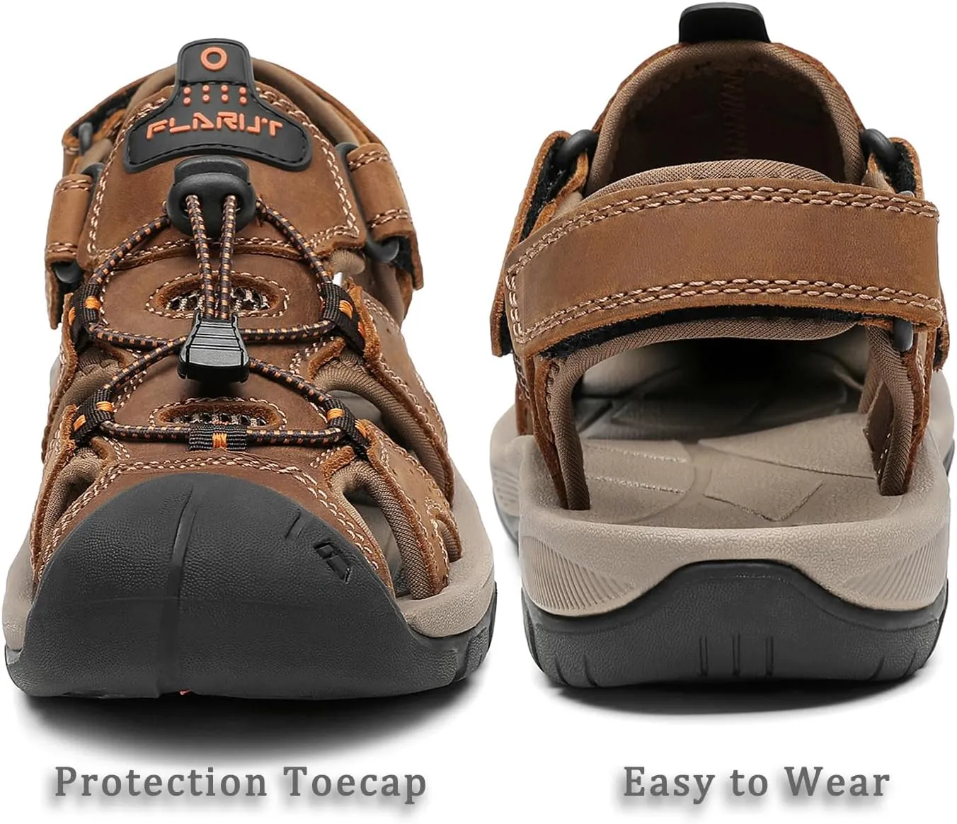 FLARUT Men's Sport Sandals Outdoor Hiking Sandals Closed Toe Leather Athletic Lightweight Trail Walking Casual Sandals Water Shoes