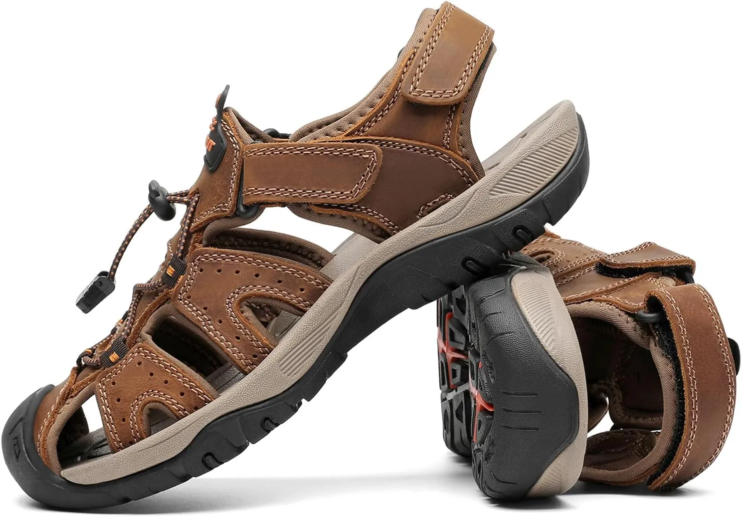 FLARUT Men's Sport Sandals Outdoor Hiking Sandals Closed Toe Leather Athletic Lightweight Trail Walking Casual Sandals Water Shoes