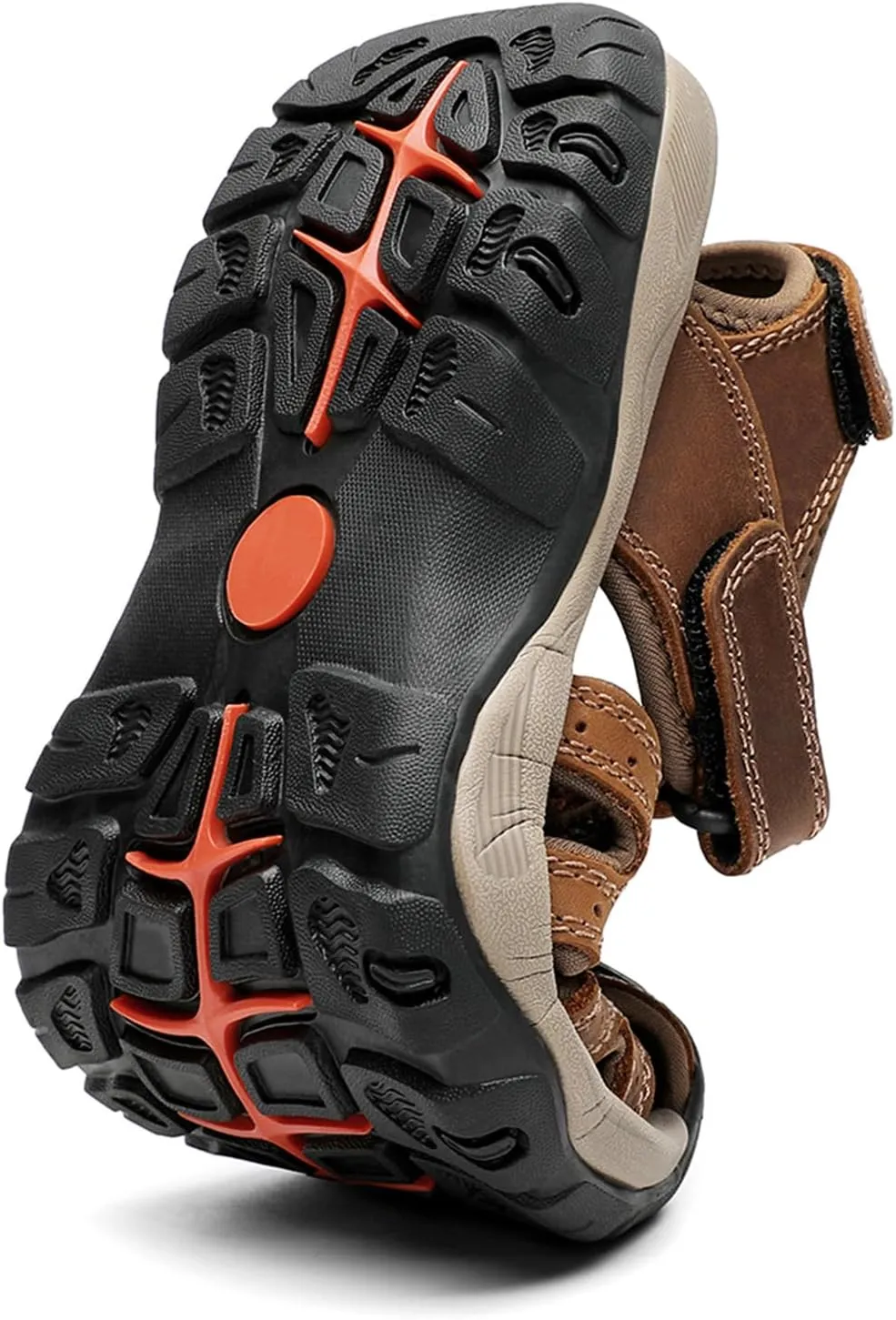 FLARUT Men's Sport Sandals Outdoor Hiking Sandals Closed Toe Leather Athletic Lightweight Trail Walking Casual Sandals Water Shoes