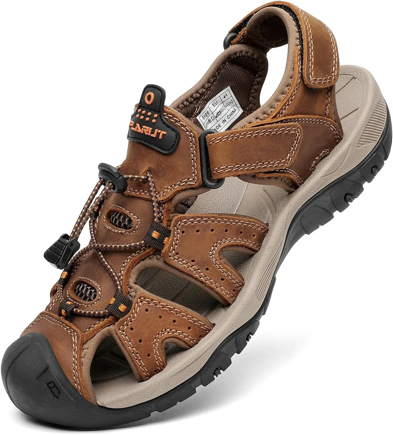 FLARUT Men's Sport Sandals Outdoor Hiking Sandals Closed Toe Leather Athletic Lightweight Trail Walking Casual Sandals Water Shoes