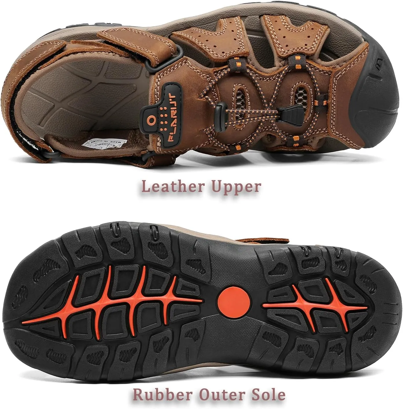 FLARUT Men's Sport Sandals Outdoor Hiking Sandals Closed Toe Leather Athletic Lightweight Trail Walking Casual Sandals Water Shoes