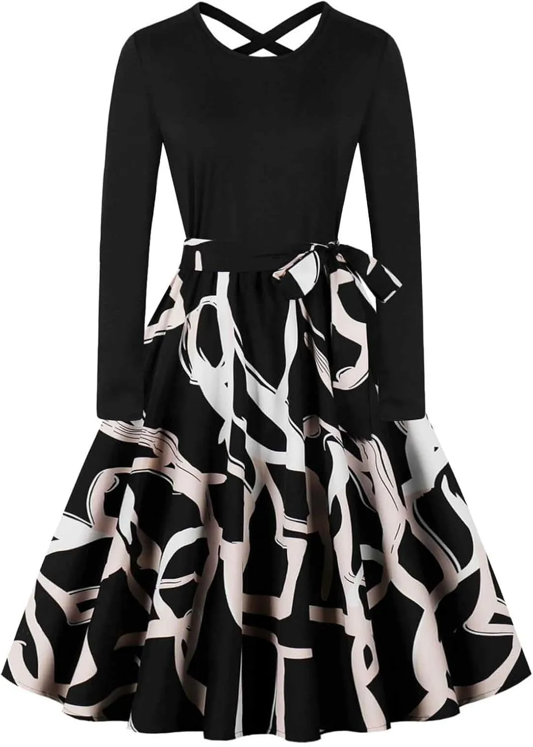 Flowy Fall Dresses for Women Vintage Long Sleeve Polka Dots Hepburn Dress 1950s Audrey Retro Party Cocktail Dresses