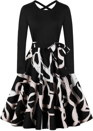Flowy Fall Dresses for Women Vintage Long Sleeve Polka Dots Hepburn Dress 1950s Audrey Retro Party Cocktail Dresses