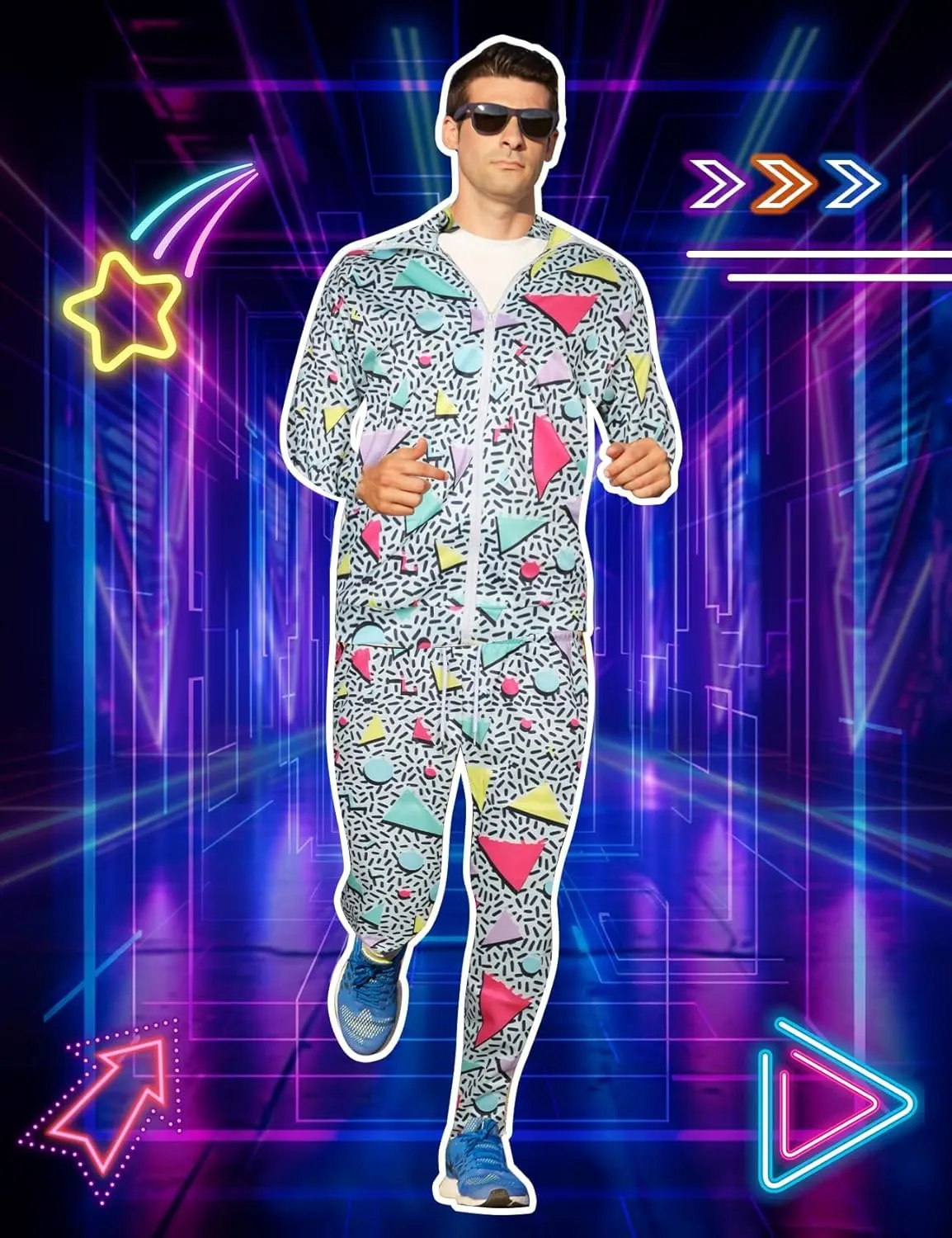 Flygo 80s 90s Outfit for Men Retro Track Suits 80s Tracksuit Set Windbreaker Hip Hop Party Rave Outfits