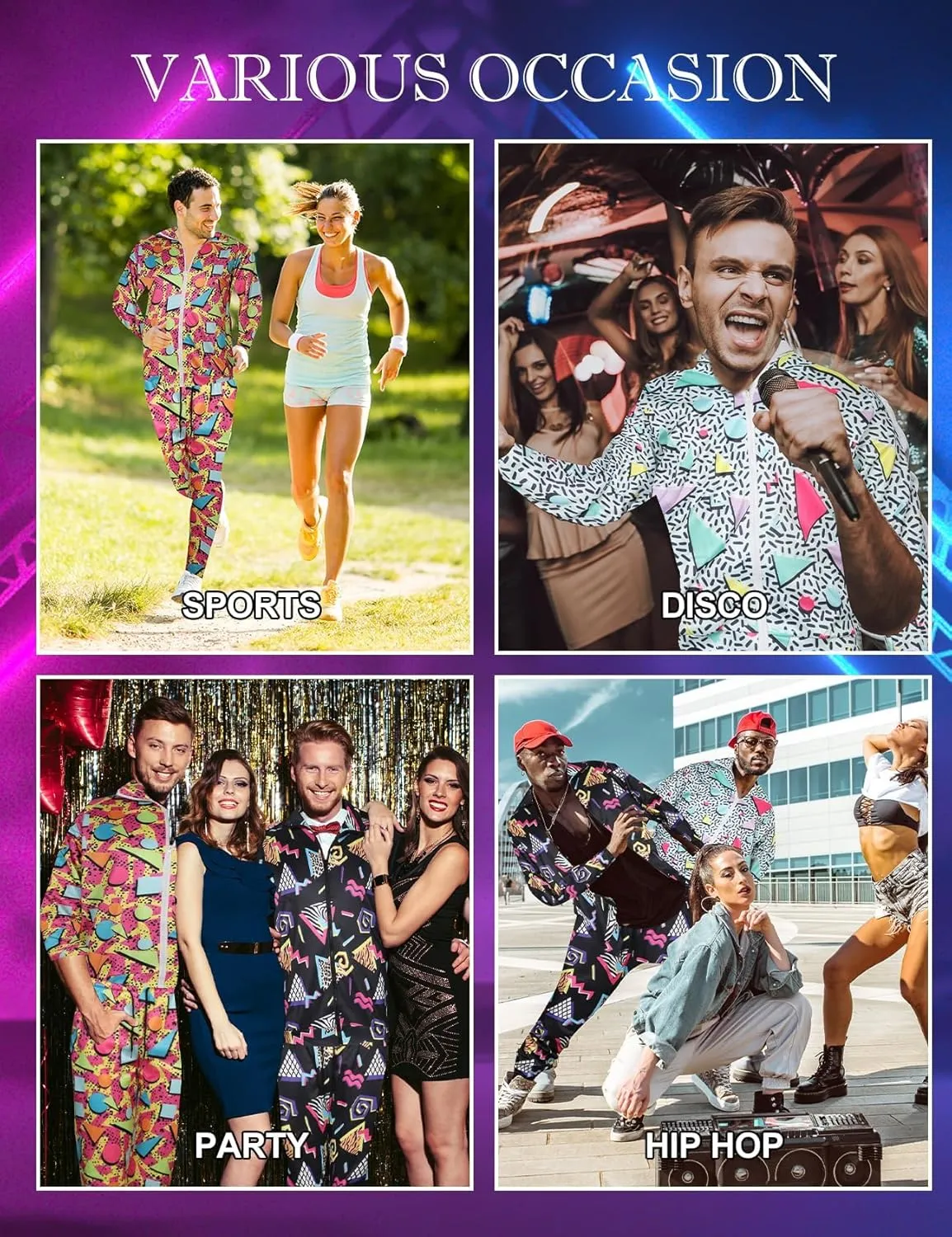 Flygo 80s 90s Outfit for Men Retro Track Suits 80s Tracksuit Set Windbreaker Hip Hop Party Rave Outfits