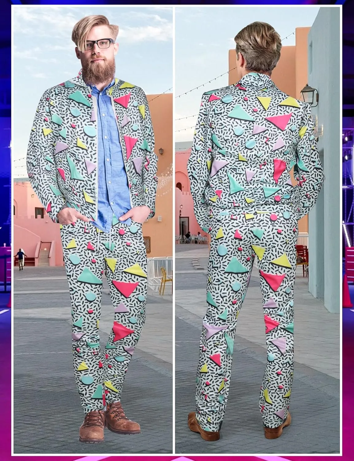 Flygo 80s 90s Outfit for Men Retro Track Suits 80s Tracksuit Set Windbreaker Hip Hop Party Rave Outfits