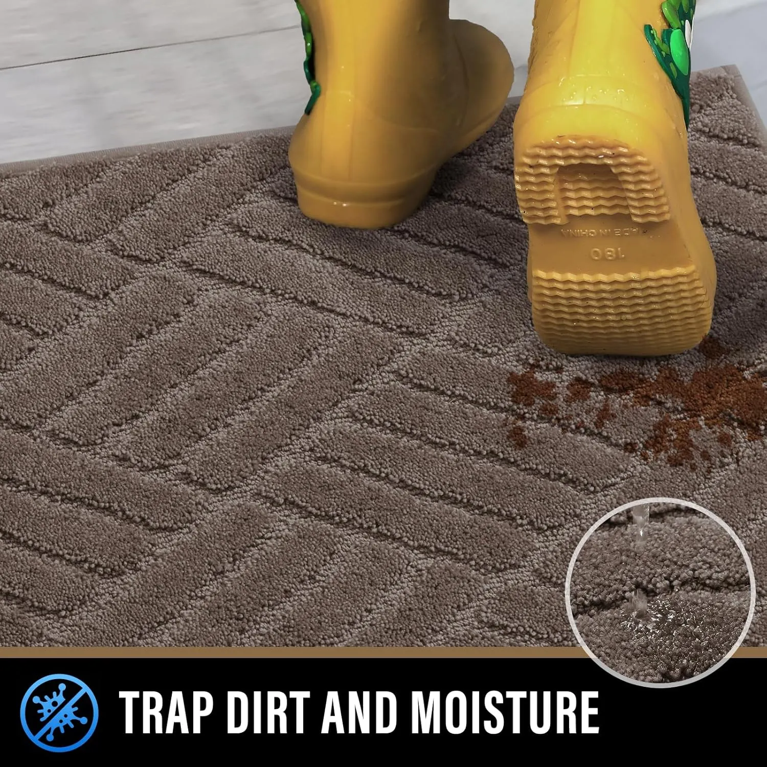Front Door Mat, Absorbent Dirt Trapper Welcome Door mat Indoor, Non Slip Machine Washable Entryway Rug, Dog Door Mat, Shoes Scraper, Low Profile Doormat for Inside Floor, 20x32, Brown