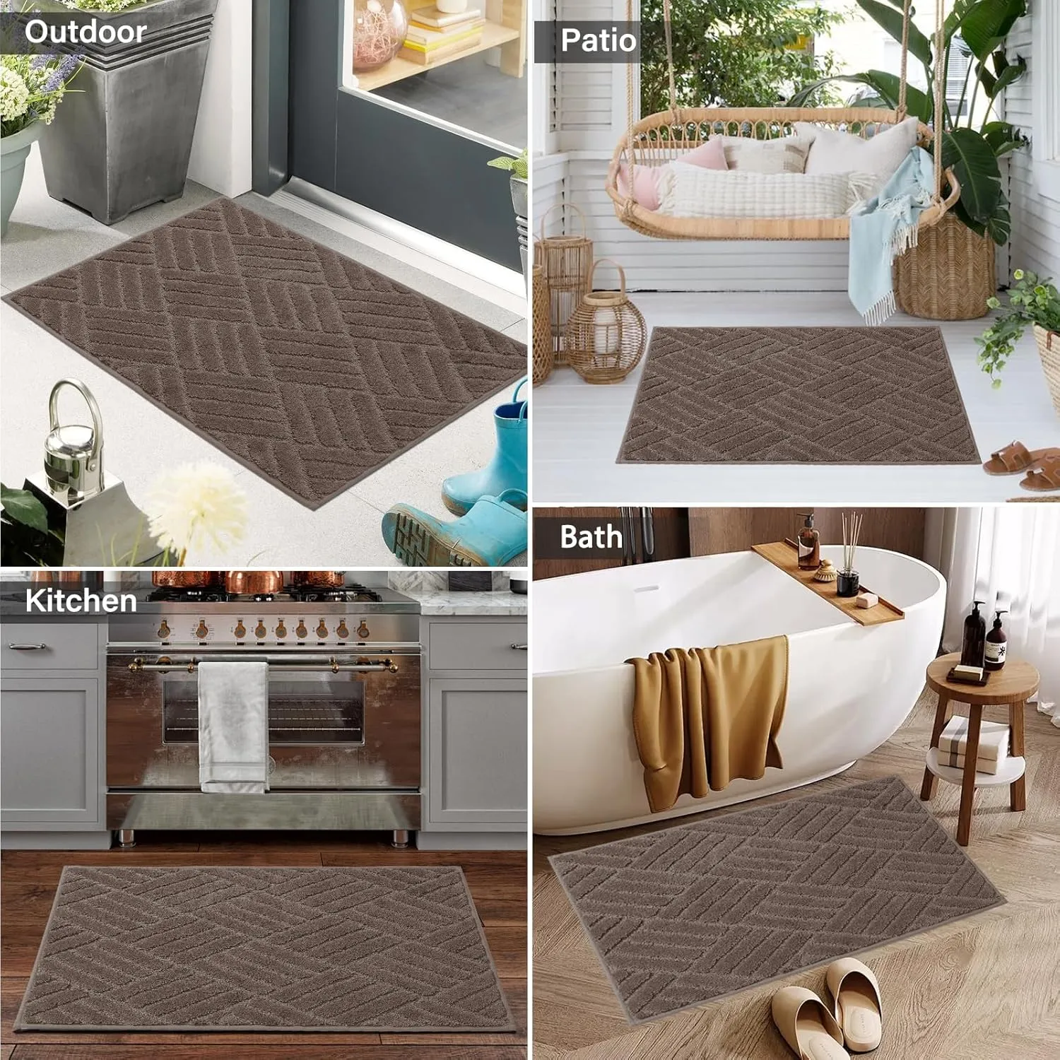 Front Door Mat, Absorbent Dirt Trapper Welcome Door mat Indoor, Non Slip Machine Washable Entryway Rug, Dog Door Mat, Shoes Scraper, Low Profile Doormat for Inside Floor, 20x32, Brown