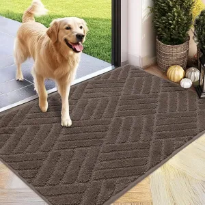 Front Door Mat, Absorbent Dirt Trapper Welcome Door mat Indoor, Non Slip Machine Washable Entryway Rug, Dog Door Mat, Shoes Scraper, Low Profile Doormat for Inside Floor, 20x32, Brown