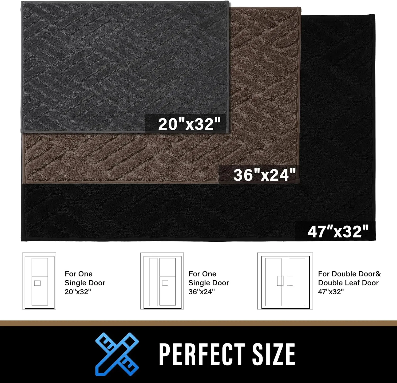 Front Door Mat, Absorbent Dirt Trapper Welcome Door mat Indoor, Non Slip Machine Washable Entryway Rug, Dog Door Mat, Shoes Scraper, Low Profile Doormat for Inside Floor, 20x32, Brown