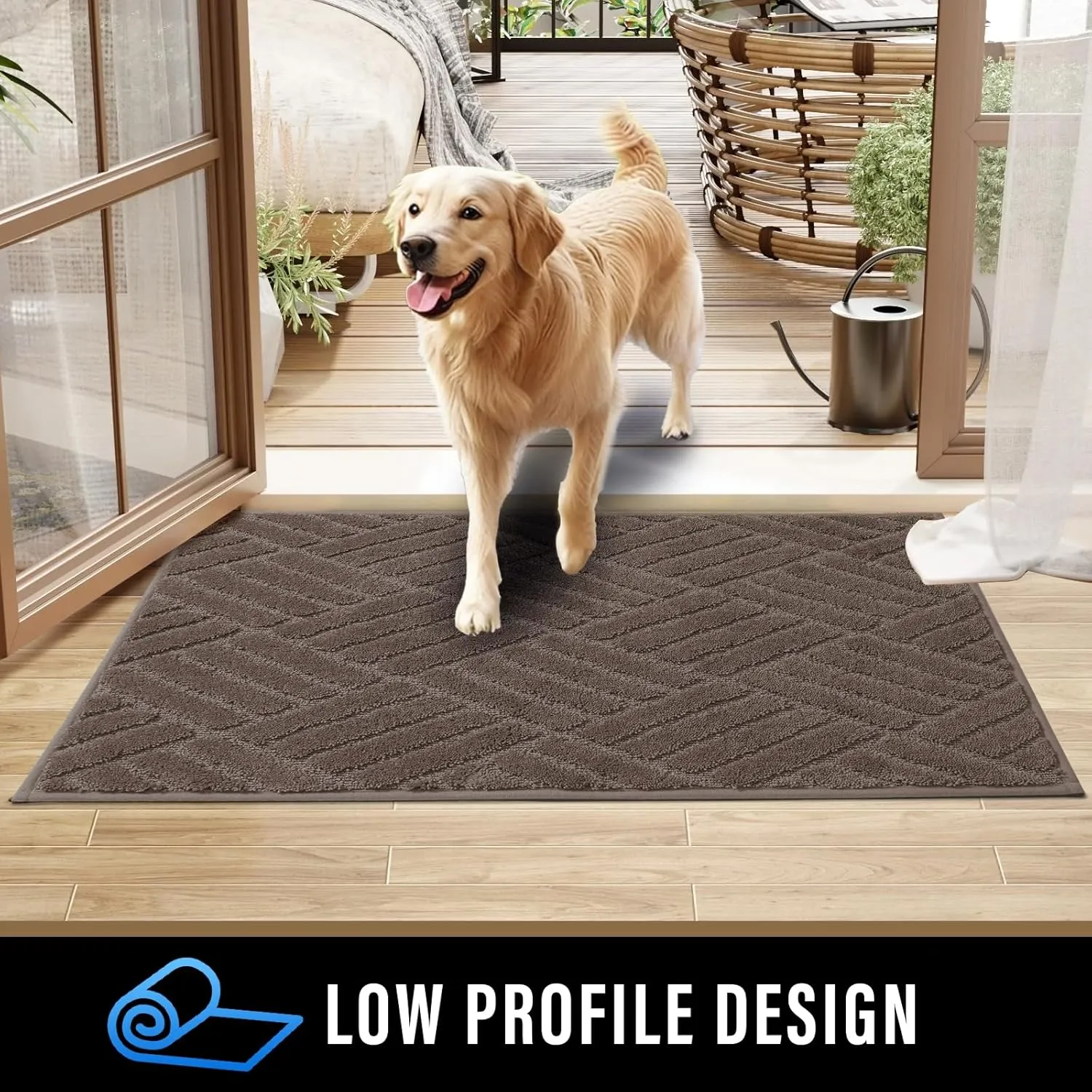 Front Door Mat, Absorbent Dirt Trapper Welcome Door mat Indoor, Non Slip Machine Washable Entryway Rug, Dog Door Mat, Shoes Scraper, Low Profile Doormat for Inside Floor, 20x32, Brown