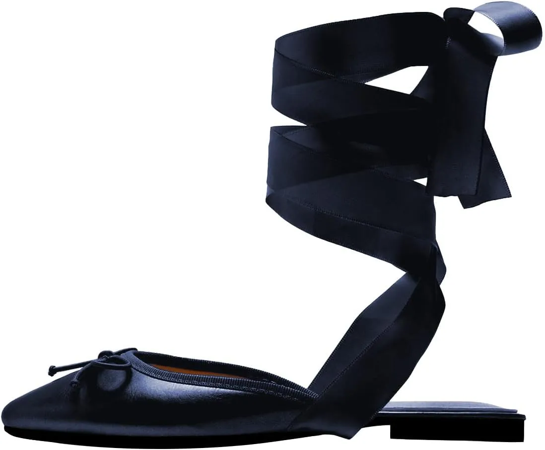 FSJ Women Wrapped Ballet Flats Bowknot Closed Toe Cross Ribbon Lace-Up Slingabck Ballerinas Shoes Size 4-16 US