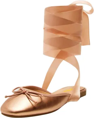 FSJ Women Wrapped Ballet Flats Bowknot Closed Toe Cross Ribbon Lace-Up Slingabck Ballerinas Shoes Size 4-16 US