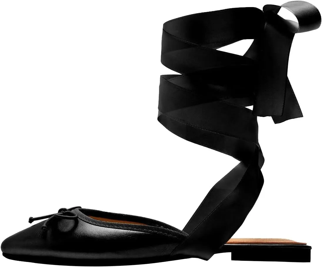FSJ Women Wrapped Ballet Flats Bowknot Closed Toe Cross Ribbon Lace-Up Slingabck Ballerinas Shoes Size 4-16 US