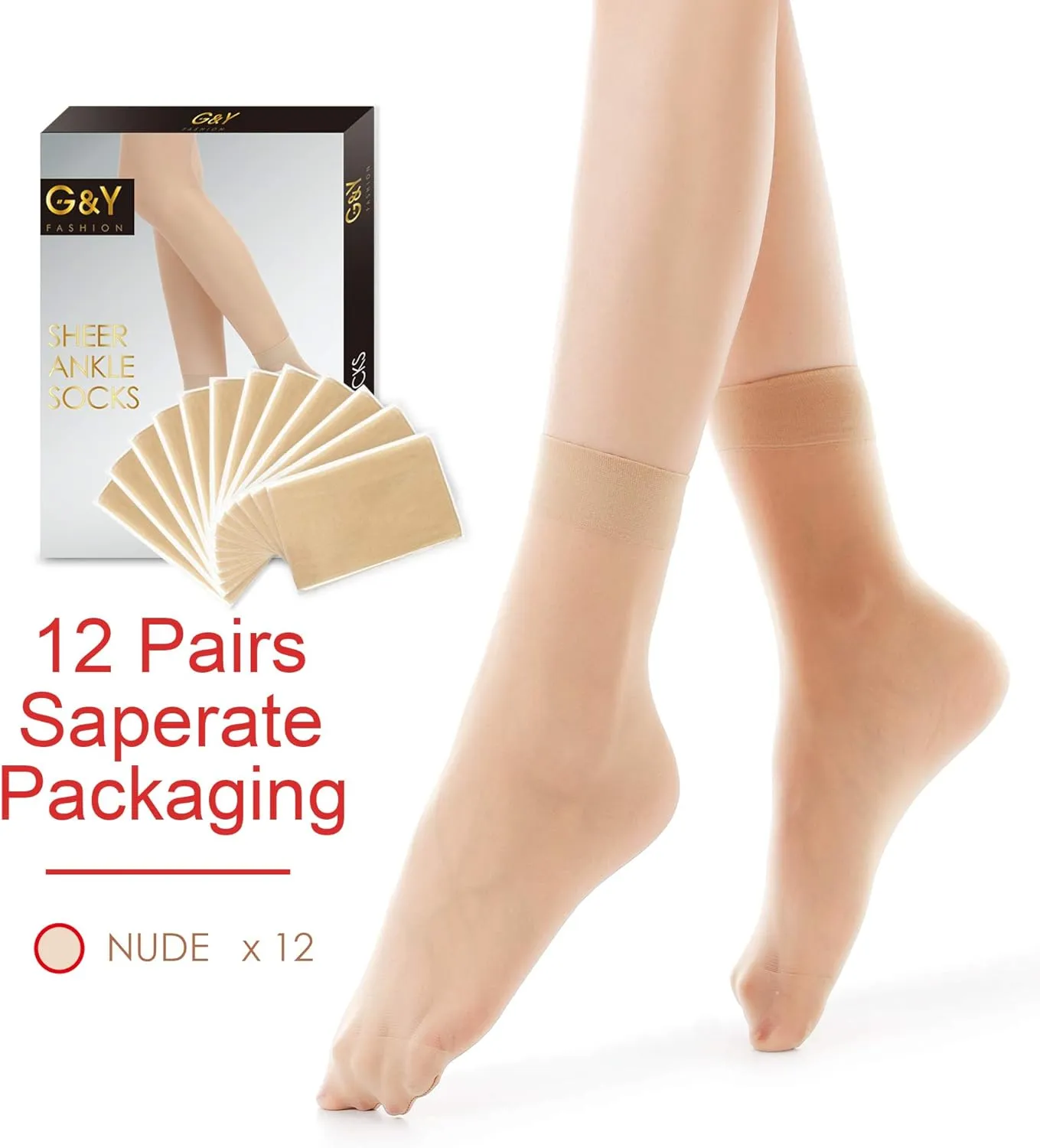 G&Y 12 Pairs Ankle Nylon Socks for Women - 20D Sheer Pantyhose Socks