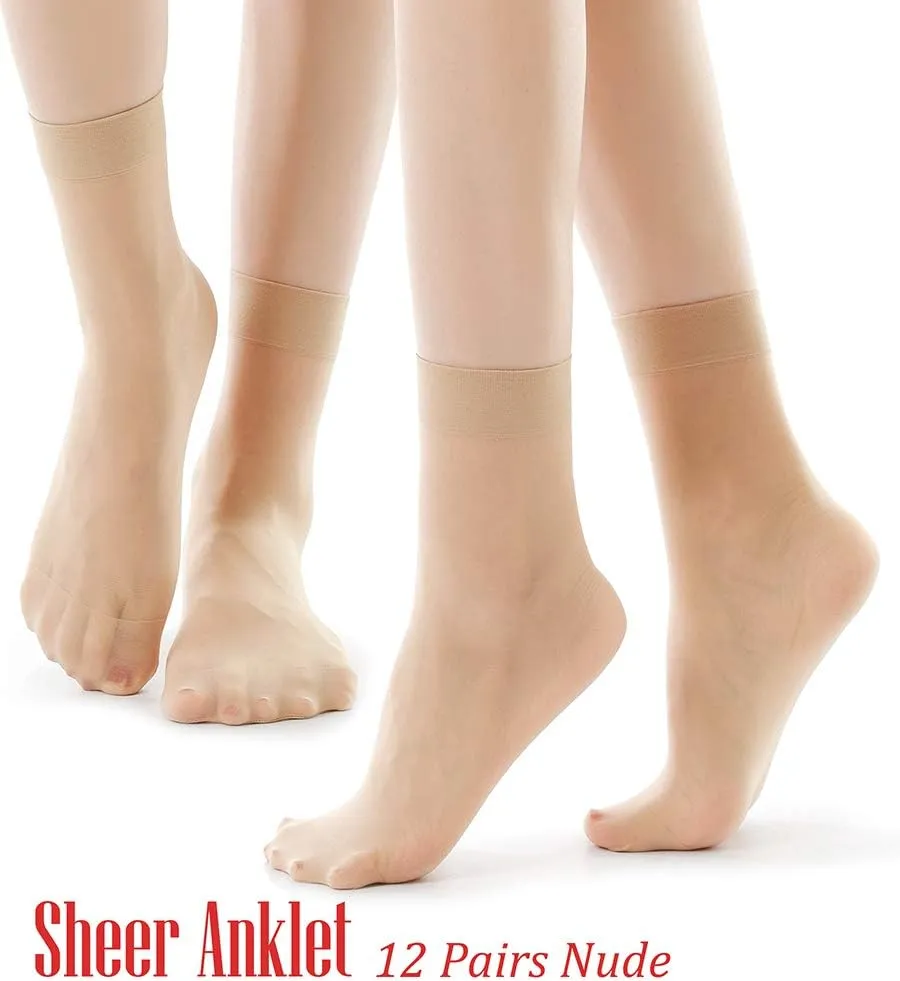 G&Y 12 Pairs Ankle Nylon Socks for Women - 20D Sheer Pantyhose Socks