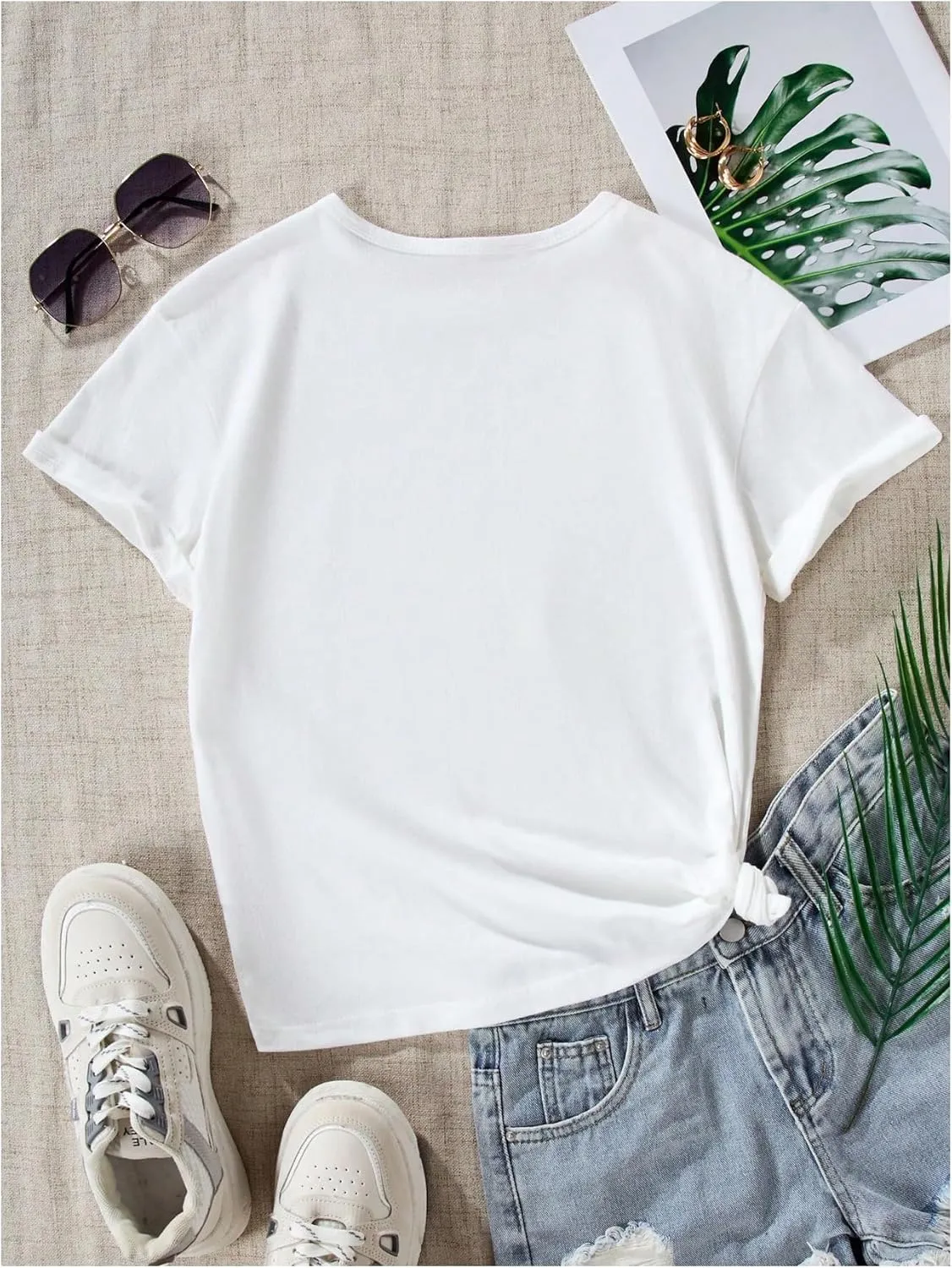 Girl's Drop Shoulder Letter Star Print Tee Tops Loose Short Sleeve Crew Neck T Shirts