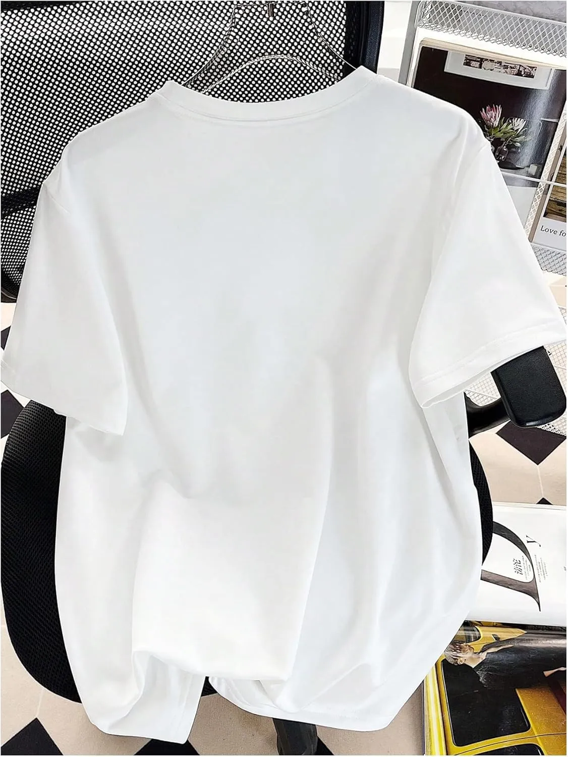Girl's Drop Shoulder Letter Star Print Tee Tops Loose Short Sleeve Crew Neck T Shirts