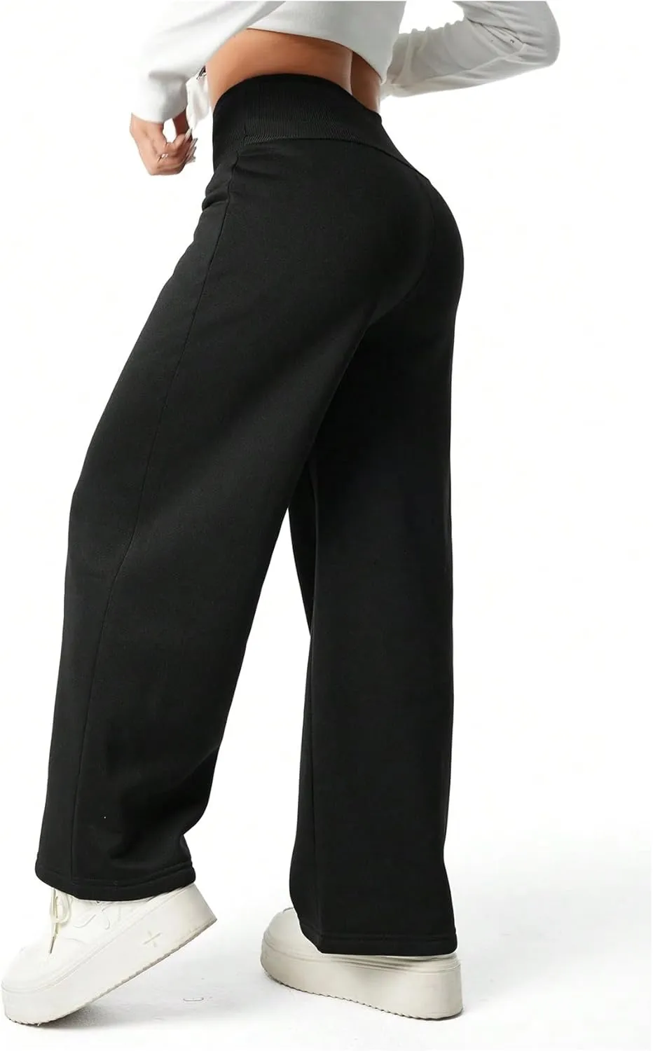 Girl's Elastic High Waisted Sweatpants Wide Leg Letter Patched Track Pants Trousers