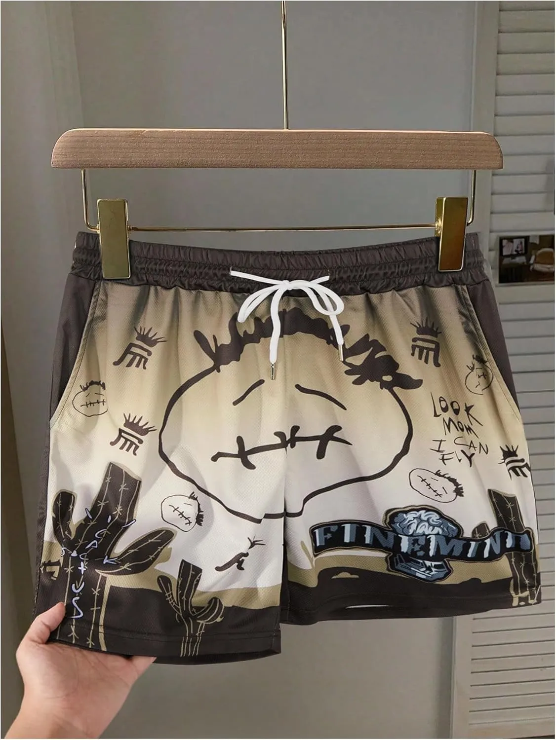 GORGLITTER Men's Reflective Cartoon Graphic Drawstring Waist Track Shorts Workout Short Pants